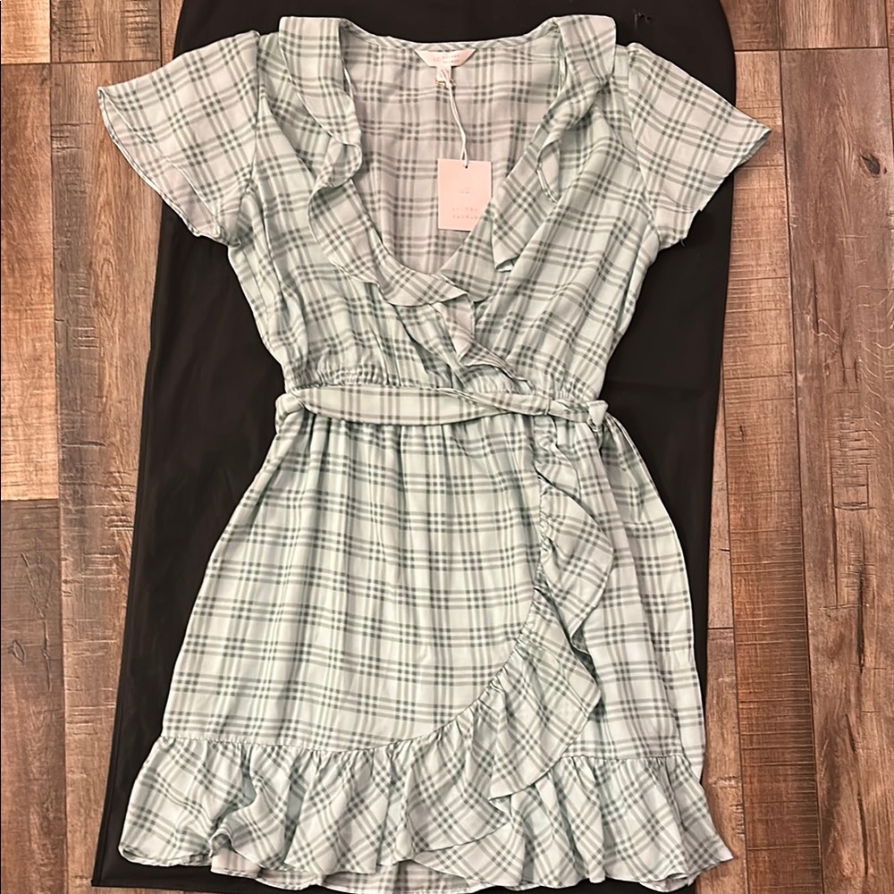 NWT Lauren Conrad Plaid Ruffle Wrap Dress